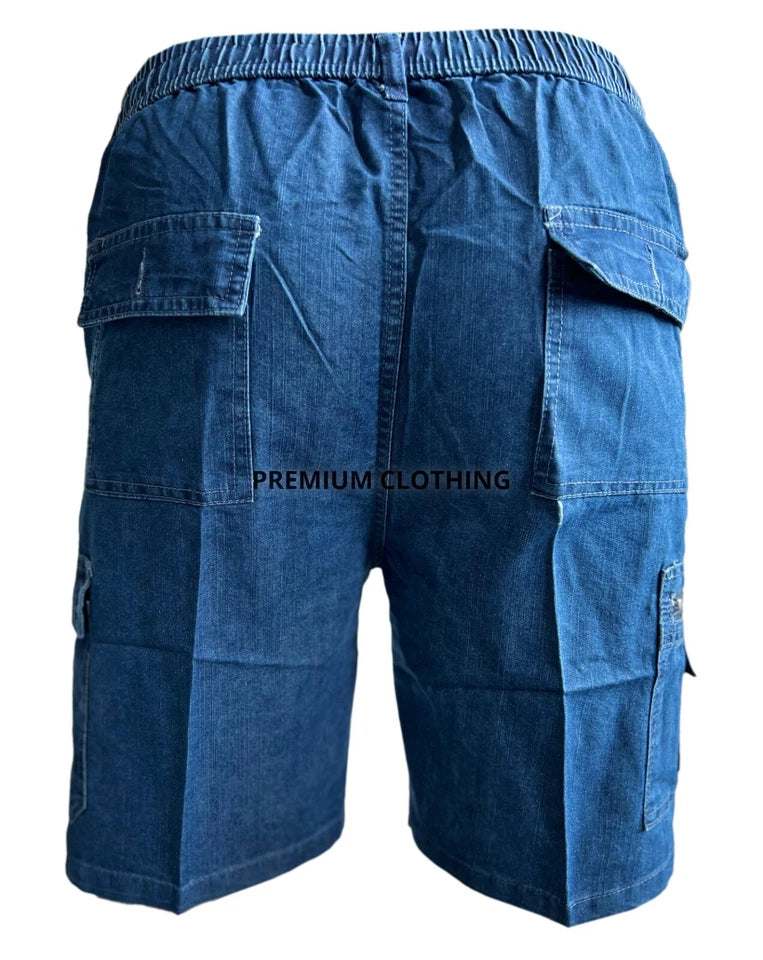 Men's Plain Elasticated Lightweight Shorts Cargo Combat Multi Pocket Cotton