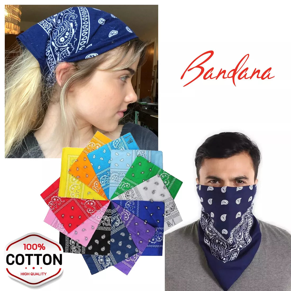 Cotton Paisley Bandanas 22"X22" Scarf Head Neck Bandannas