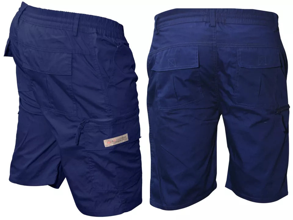 Men's Plain Elasticated Lightweight Shorts Cargo Combat Multi Pocket Cotton