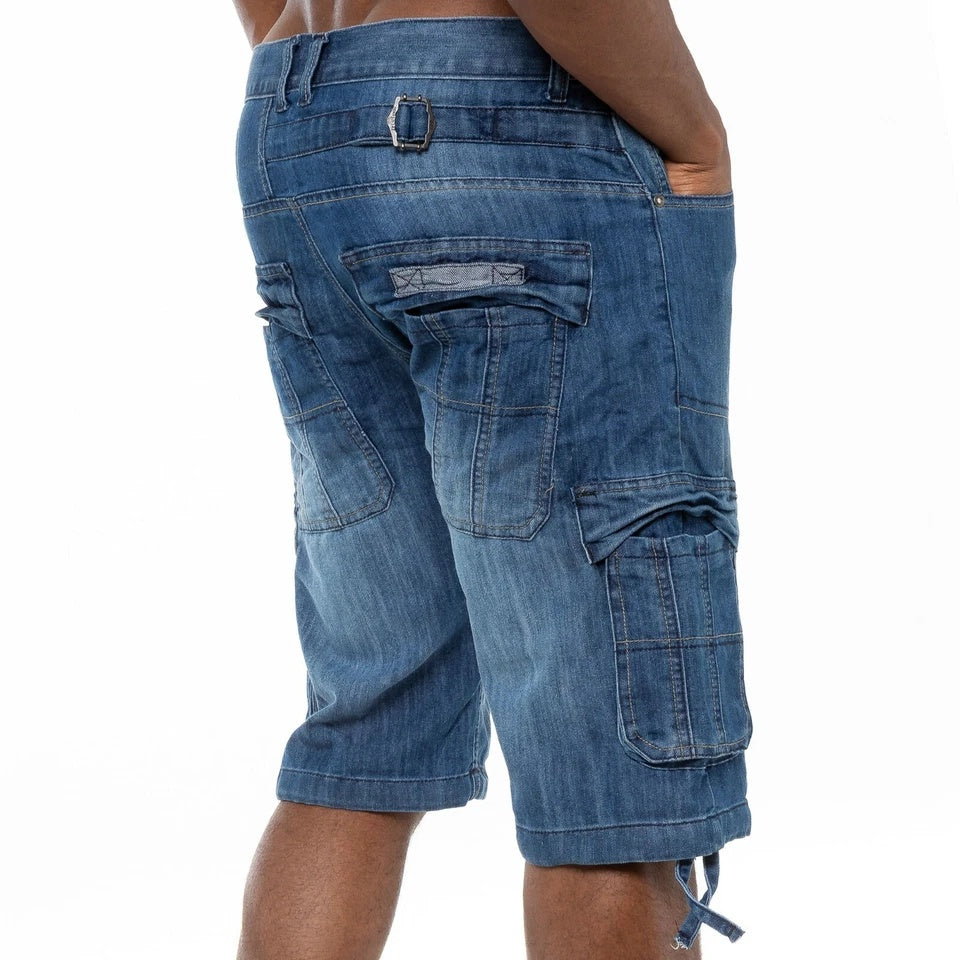 Men’s Cargo Combat Work Shorts – Multi-Pocket Denim Knee-Length Half Pants