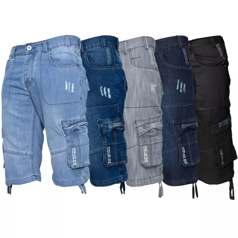 Men’s Cargo Combat Work Shorts – Multi-Pocket Denim Knee-Length Half Pants