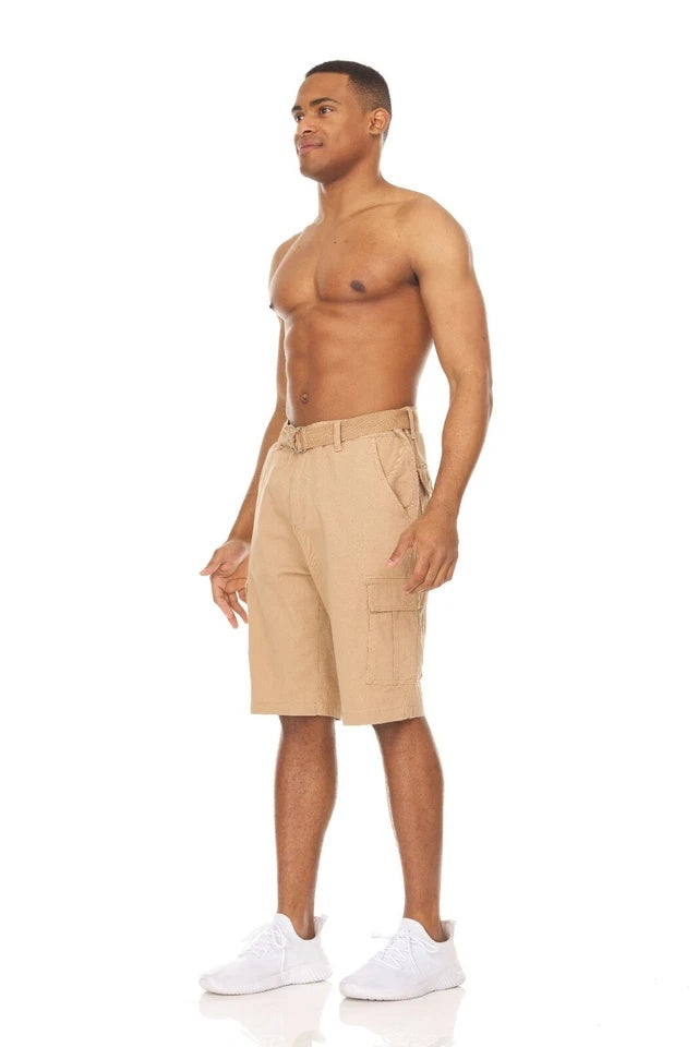 Men’s Stretch Cargo Shorts – Lightweight Cotton Twill Multi-Pocket Belted Casual Shorts