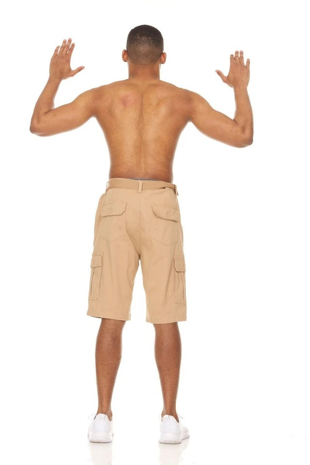 Men’s Stretch Cargo Shorts – Lightweight Cotton Twill Multi-Pocket Belted Casual Shorts