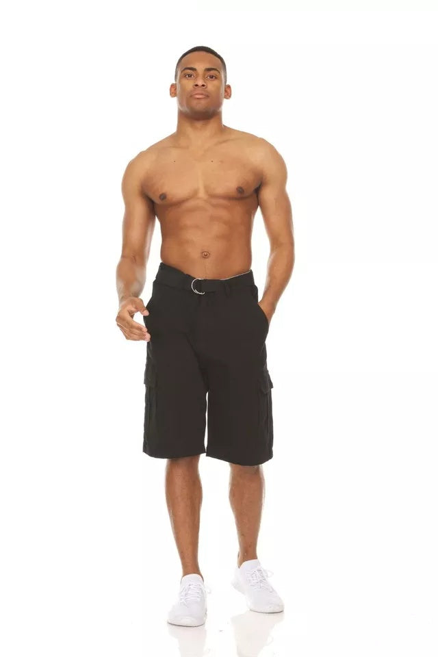 Men’s Stretch Cargo Shorts – Lightweight Cotton Twill Multi-Pocket Belted Casual Shorts