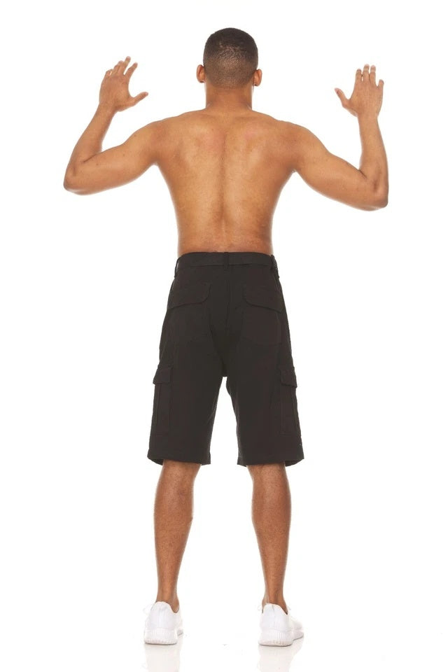 Men’s Stretch Cargo Shorts – Lightweight Cotton Twill Multi-Pocket Belted Casual Shorts