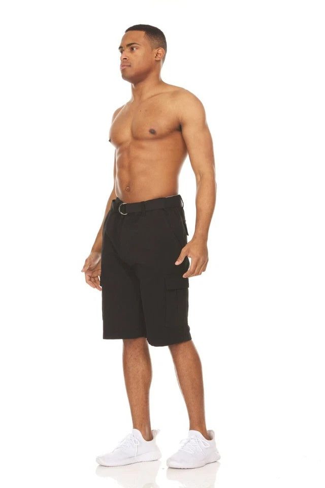 Men’s Stretch Cargo Shorts – Lightweight Cotton Twill Multi-Pocket Belted Casual Shorts