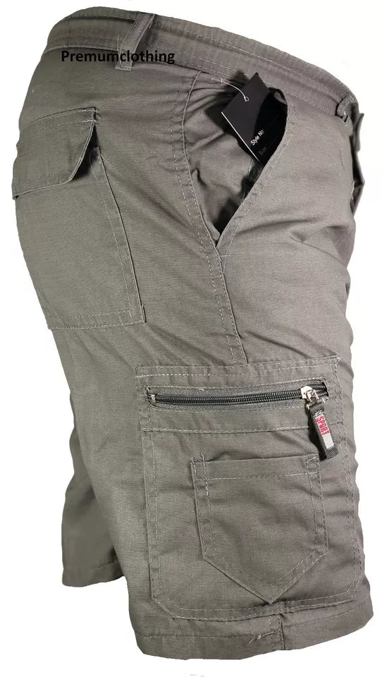 Men's Plain Elasticated Lightweight Shorts Cargo Combat Multi Pocket Cotton