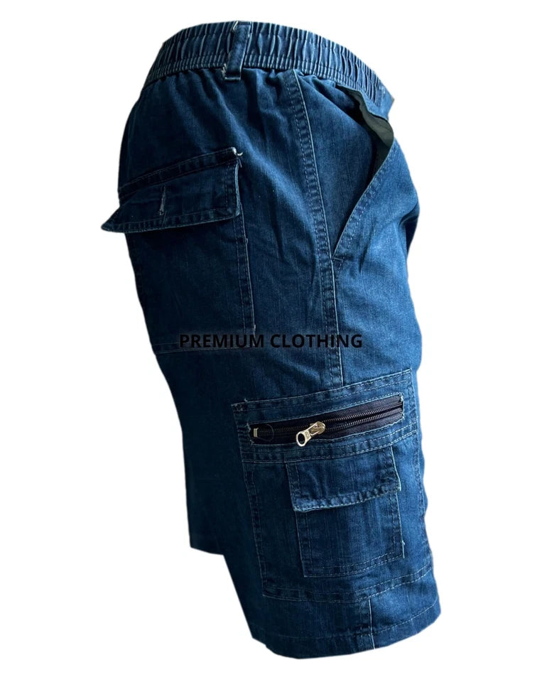 Men's Plain Elasticated Lightweight Shorts Cargo Combat Multi Pocket Cotton