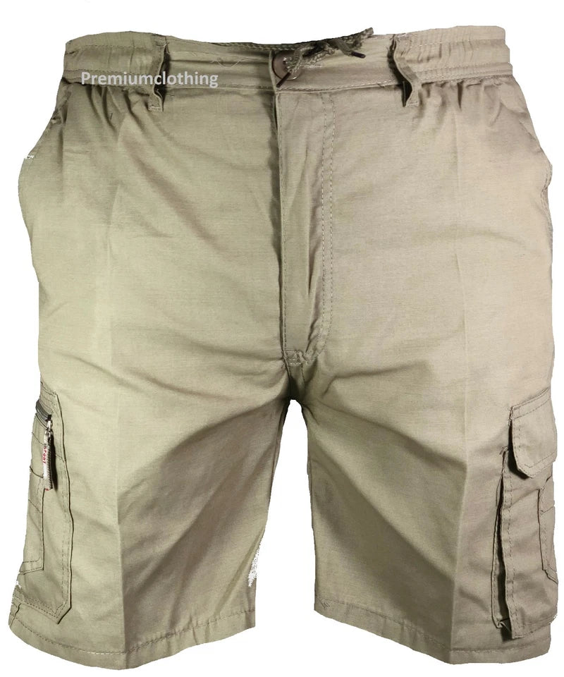 Men's Plain Elasticated Lightweight Shorts Cargo Combat Multi Pocket Cotton