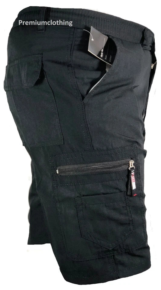 Men's Plain Elasticated Lightweight Shorts Cargo Combat Multi Pocket Cotton