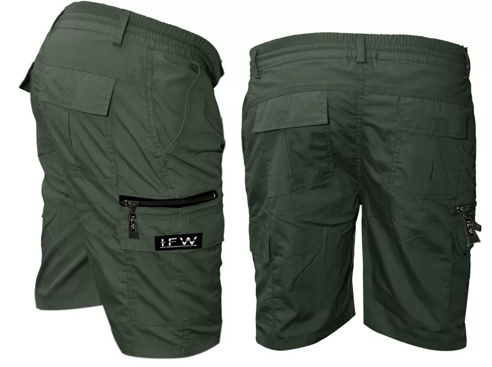 Men’s Plain Elasticated Waist Lightweight Cargo Shorts Cotton Multi Pocket Combat S-2XL